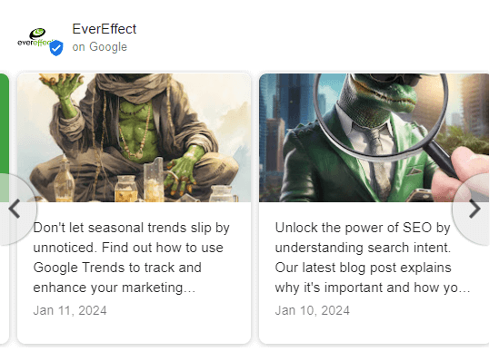 Wpisy Google Moja Firma zachęcające do przeczytania tekstu blogowego.