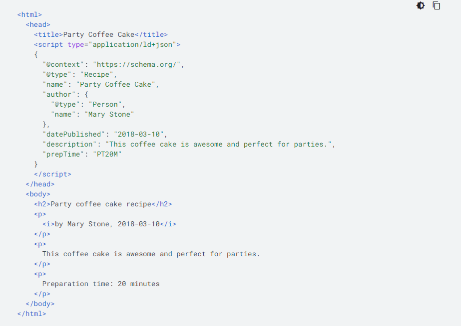 Wygląd kodu HTML Microdata dla przepisu