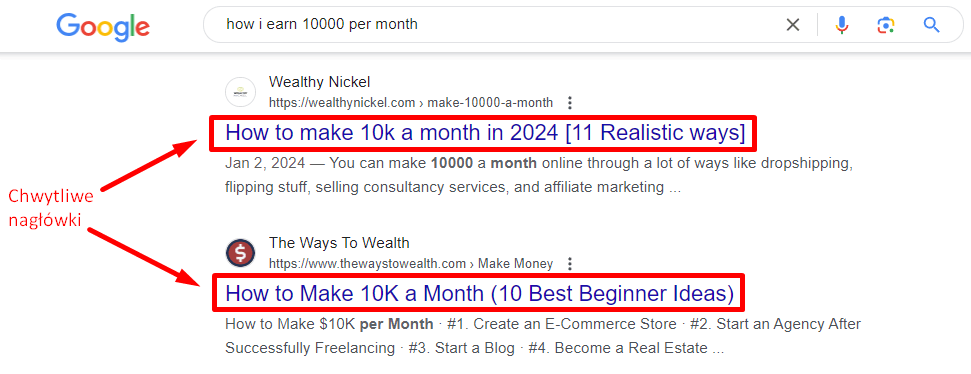 Chwytliwe nagłówki w Google
