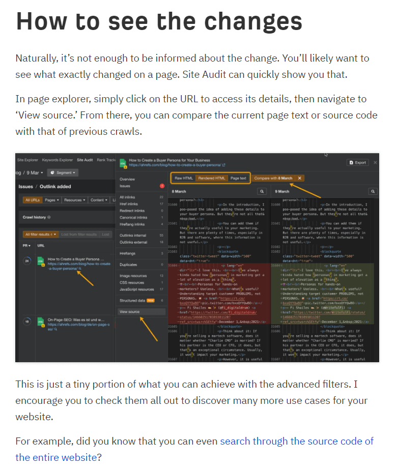 Informacyjny screenshot w treści blogowej Ahrefs