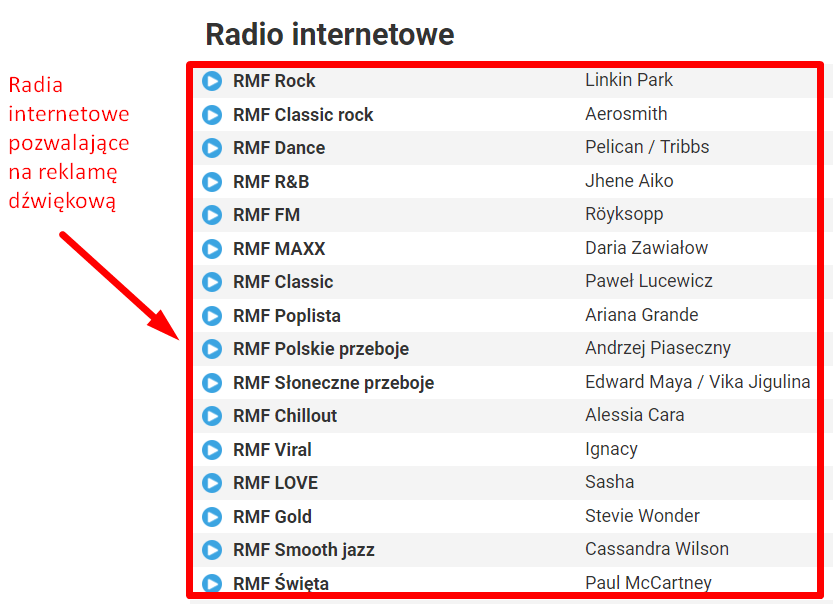 Radia internetowe pozwalające na reklamę dźwiękową