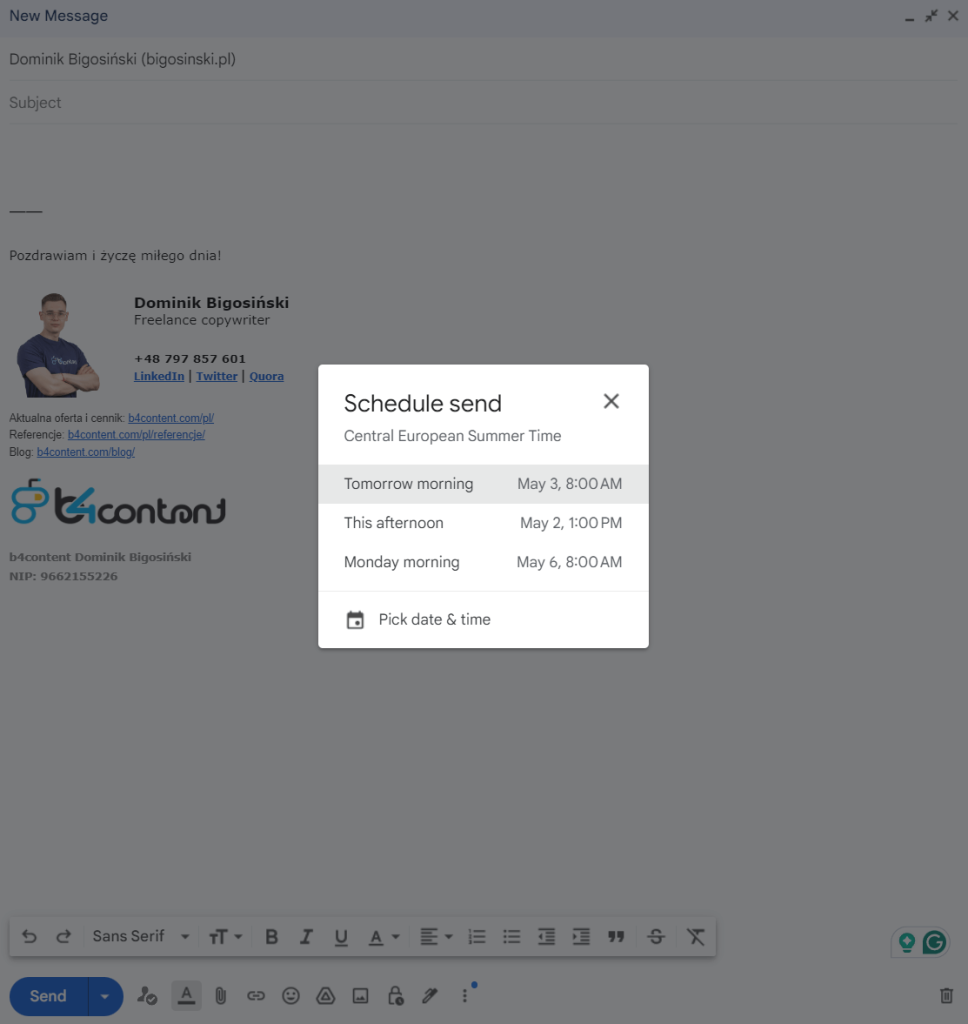 Planowanie harmonogramu wysyłki mailingu