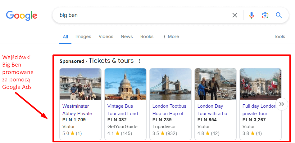 Przykładowa reklama Google Ads
