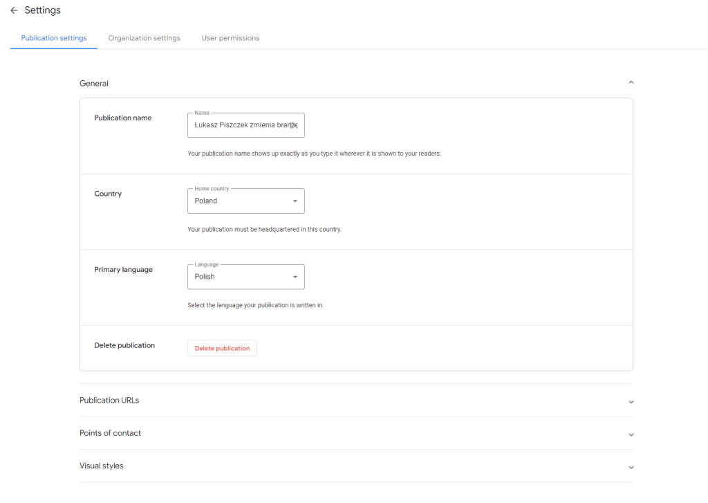 Zarządzanie publikacją w Google Publisher Center
