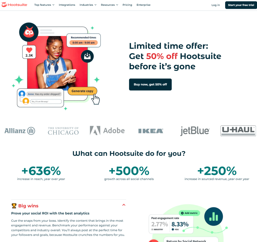 10. Hootsuite – najlepsze narzędzie marketingowe do social mediów