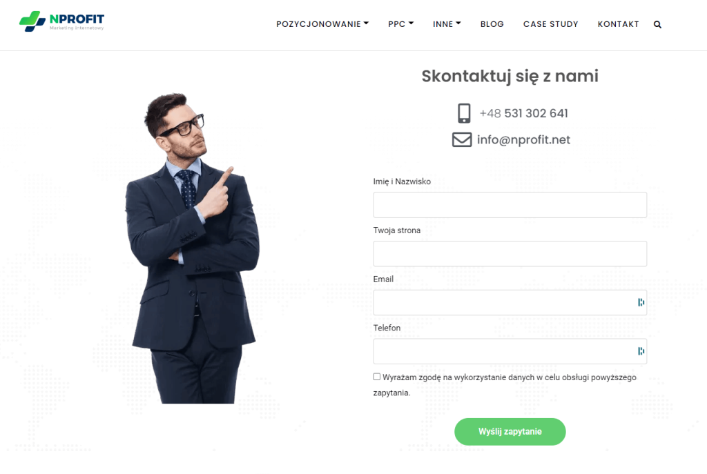 Intuicyjny formularz kontaktowy NPROFIT.
