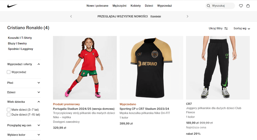 Ubrania CR7 w sklepie Nike. 