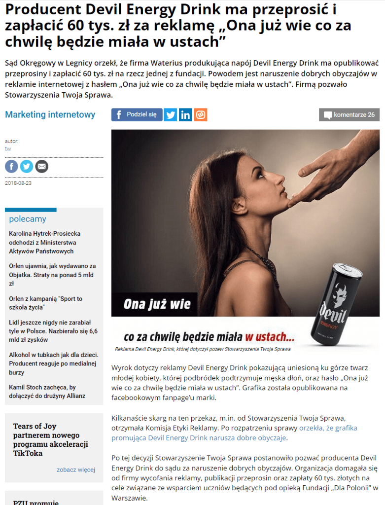 Nieudana strategia marketingowa producenta Devil Energy Drink.