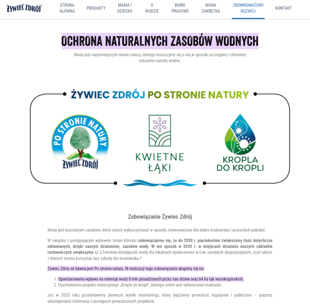 Plan zrównoważonego rozwoju w wykonaniu marki Żywiec Zdrój.