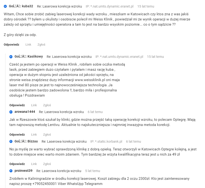 Przykład marketingu szeptanego na jednym z polskich forów.