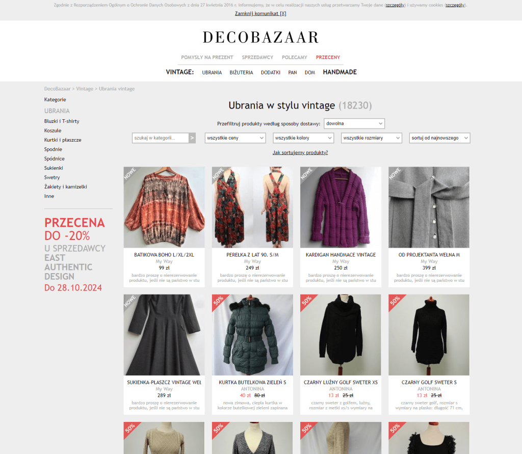 Sklep z odzieżą i akcesoriami w stylu vintage. 