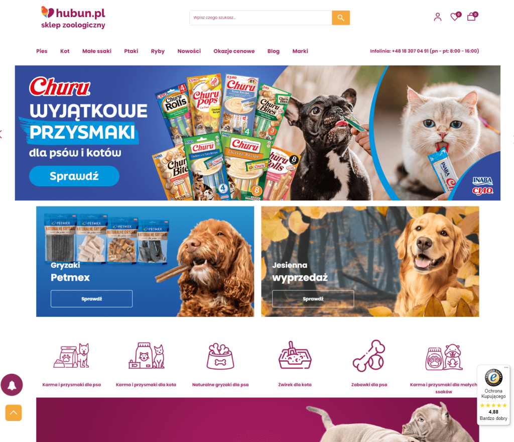 Sklep z produktami dla zwierząt.