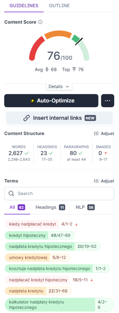 Analiza treści w Surfer SEO