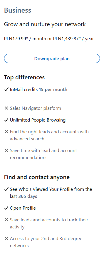LinkedIn Premium Business.