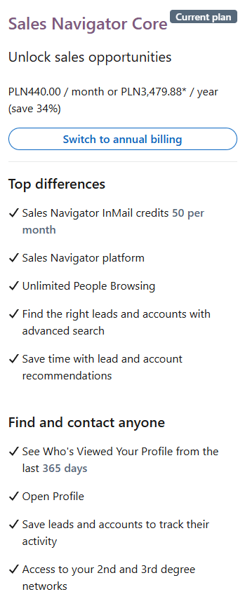 Sales Navigator Core.